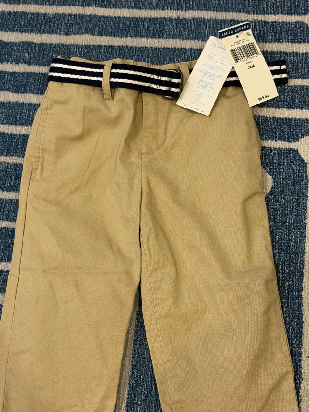 NWT Polo Ralph Lauren Boys Khaki Chino Pants Striped Belt